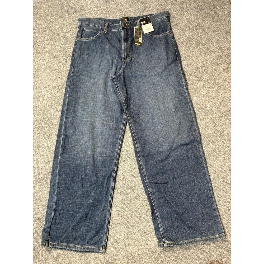 Lee Heritage Straight Jeans Womens 16 36x31 Blue Medium Wash Mid Rise Stretch